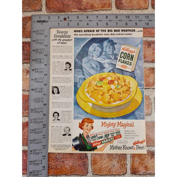 1950 Kellogg Energy Breakfast Cereal "Who's Afraid Big Bad Weather" Vtg Print Ad - Picture 4 of 6